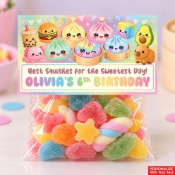Dumpling Squishy Personalized Treat Bags & Tags - 24pk