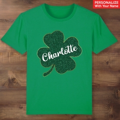 St Pat's Clover Personalized Name Green T-shirt