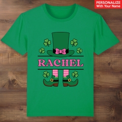 St Pat's Girl Personalized Name Green T-shirt