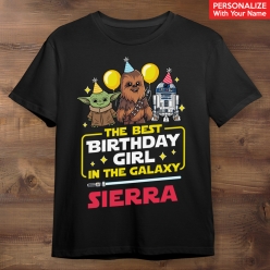 Star Wars Birthday Girl Personalized Black Tshirt