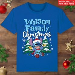 Lilo & Stitch Christmas Personalized Family Blue Tshirt