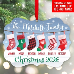 Stocking Family & Names Personalized Wood Ornament