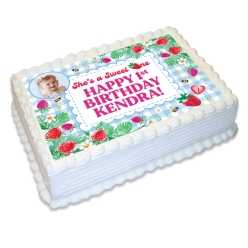 Strawberry 1st Birthday Photo Personalized Edible Icing