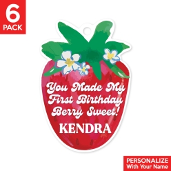 Strawberry 1st Birthday PERSONALIZED Shaped Thank You Tags 6 PK
