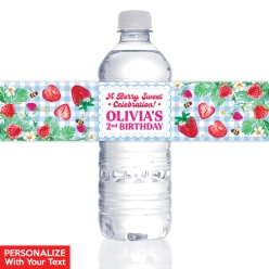 Strawberry PERSONALIZED VINYL Bottle Labels - 10 PK