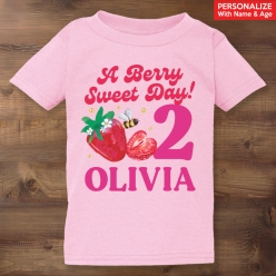 Strawberry Birthday Personalized Pink T-shirt