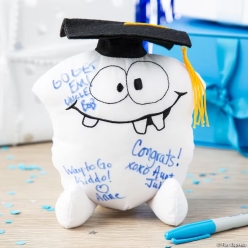 Graduation Autograph Stuffed Monster in Mortarboard Cap