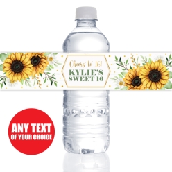 Sunflower Sweet 16 PERSONALIZED VINYL Bottle Labels - 10 PK