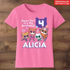 SuperKitties Personalized Birthday Pink T-shirt