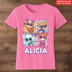 SuperKitties Personalized Name Pink T-shirt