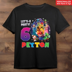 Super Mario Galaxy Personalized Name & Age Black T-shirt