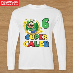 55% OFF: Super Mario Name & Age Luigi Custom Long Sleeve Shirt