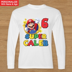 55% OFF: Super Mario Name & Age Mario Custom Long Sleeve Shirt