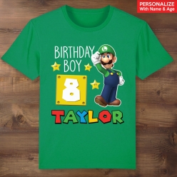 Luigi Birthday Boy Personalized Green T-shirt