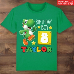 Yoshi Birthday Boy Personalized Green T-shirt