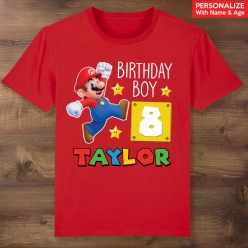 Mario Birthday Boy Personalized Red T-shirt
