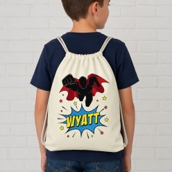 Superhero Boy Personalized Drawstring Backpack