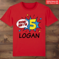 55% OFF: Superhero Boy Name & Age Personalized Red T-shirt