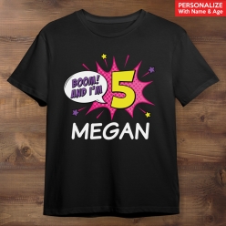 Superhero Girl Personalized Name & Age Black T-shirt