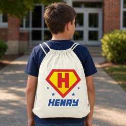 Superman Emblem Personalized Name Drawstring Backpack