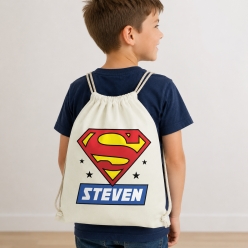 Superman Logo Personalized Name Drawstring Backpack
