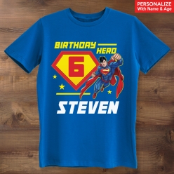 Superman Birthday Hero Personalized Blue T-shirt
