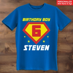 Superman Birthday Boy Logo Personalized Blue T-shirt
