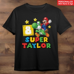 55% OFF: Super Mario & Yoshi Personalized Black T-shirt