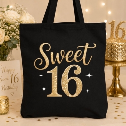 Premium XL Sweet 16 Gold & Black Tote Bag