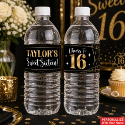 Sweet 16 Elegant PERSONALIZED VINYL Bottle Labels - 10 Pack