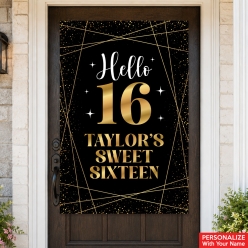 Sweet 16 Black & Gold PERSONALIZED Giant Vinyl Door Sign