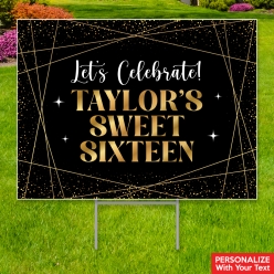 Sweet 16 Black & Gold All Weather PERSONALIZED Yard Sign