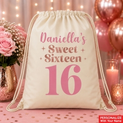 Sweet 16 Pink & Rose Gold Personalized Drawstring Backpack