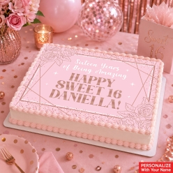 Sweet 16 Pink & Rose Gold Personalized Edible Icing