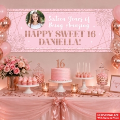 Sweet 16 Pink & Rose Gold PERSONALIZED Giant Vinyl Photo Banner