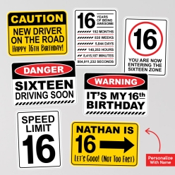 Sweet 16 Driving Road Sign Personalized Cutouts - 7Pk