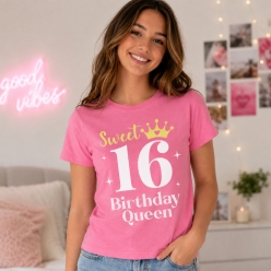 Sweet 16 Birthday Queen Pink Tshirt -Choose Size