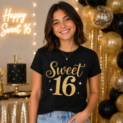 Sweet 16 Gold Black Tshirt -Choose Size