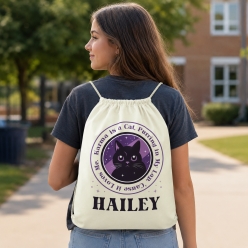 Karma Cat PERSONALIZED Drawstring Backpack