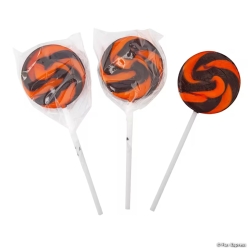 Halloween Orange & Black Swirl Orange-Flavoured Lollipops-8Pk