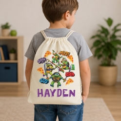 TMNT Mayhem Pizza Personalized Name Drawstring Backpack