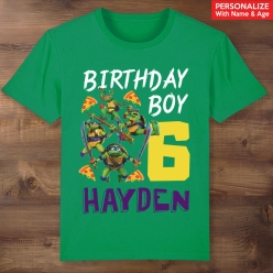 TMNT Personalized Birthday Name & Age Green T-shirt