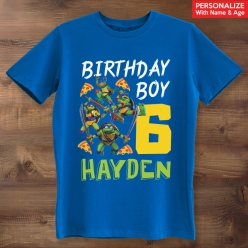 TMNT Birthday Boy Personalized Name & Age Blue T-shirt