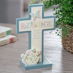 Enchanted Garden Rejoice Cross Wooden Tabletop Decoration