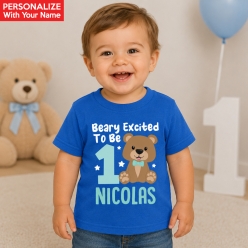 Beary Excited to be ONE Personalized Blue T-shirt