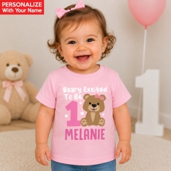 Beary Excited to be ONE Personalized Light Pink T-shirt