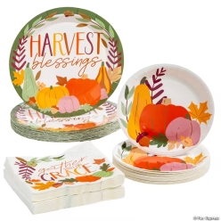 Religious Fall Harvest Thanksgiving Tableware Set for 24 Guests