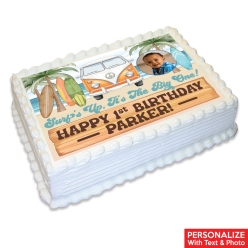 The Big ONE Surfing Photo Personalized Edible Icing