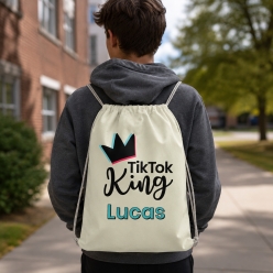 TikTok King Personalized Name Drawstring Backpack