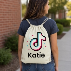 TikTok Logo Personalized Name Drawstring Backpack